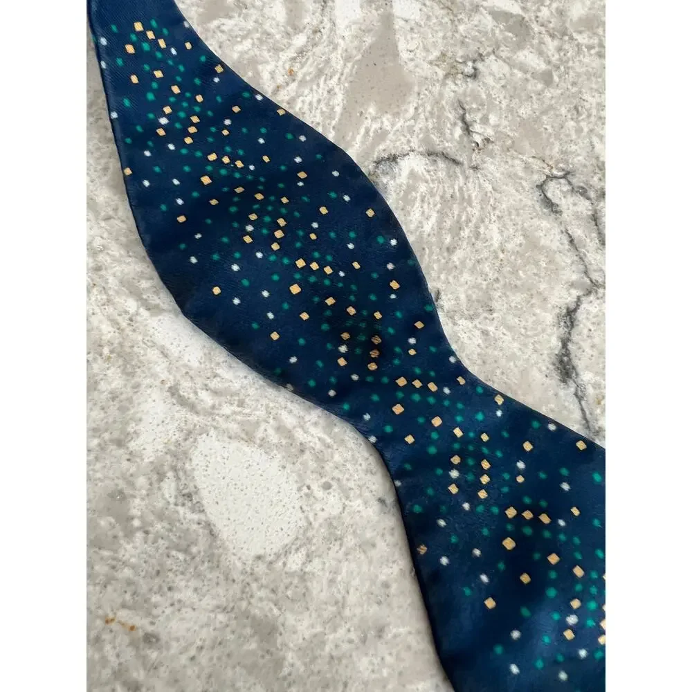 Sulka 100% Silk Self Tie Bow Tie Navy Yellow Green Geometric 15.5-15 3/4 JL